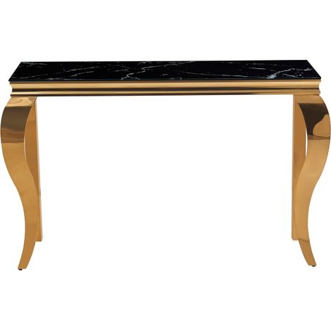 Console métal doré plateau verre trempé marbre noir 120 cm BAROQUE (1/3)