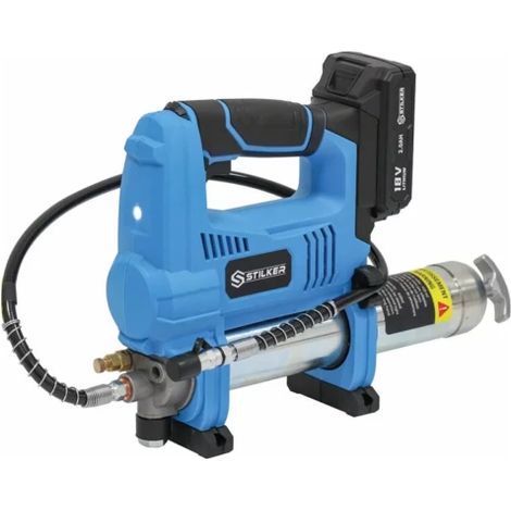 Pompe à graisse électrique 18V – Pression max 690 bar – Débit réglable 140-280g/min – Flexible 76cm avec agrafe 4 mors – Stilker (1/3)