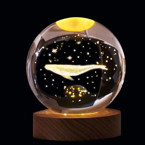 Lampe Décorative Veilleuse Boule De Cristal 3d, Boule De Cristal Avec Base, Système Solaire Planètes Boule De Cristal Sphère Décoration De Table Artisanat (Whales)