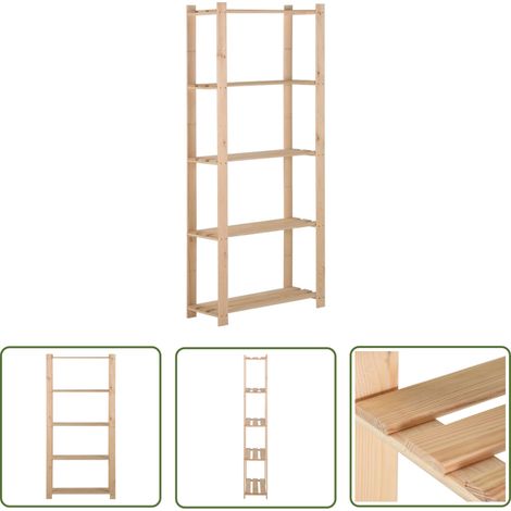 The Living Store Étagère de stockage 5 niveaux 80x28,5x170 cm Bois de pin massif - Meuble De Rangement - Étagère Industrielle - Rangement Intérieur - Bibliothèque - Meuble En Bois (1/5)