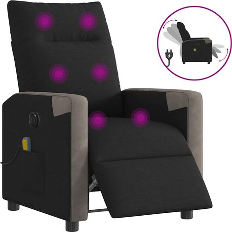 vidaXL Poltrona Massaggiante Reclinabile Elettrica Nera in Tessuto