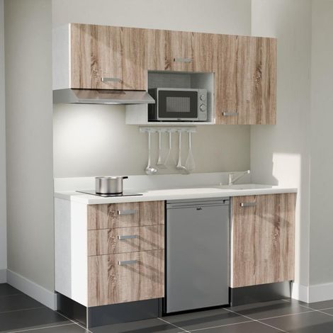 Kochnischen K20L - 180 cm - Holz - Snova - Spüle rechts + Haushaltsgeräte Edelstahl