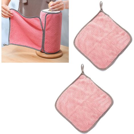 Pièces Torchons en Corail Tampons à Récurer Épais et Absorbants Chiffons de Nettoyage Ultra-Fins Lavables 2 Velours Rose (1/4)