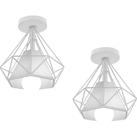 U-Do 2Pcs Plafonnier Luminaire Vintage Lampe Cage forme Diamant en Métal Noir E27 40W pour Salon Cuisine Bar (1/4)