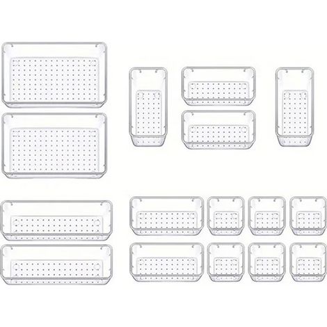 Lot de 16 Organisateurs de Tiroir – 4 Tailles, Rangement Tiroir en Plastique Transparent – Parfait pour Salle de Bain, Coiffeuse, Bureau, (1/5)