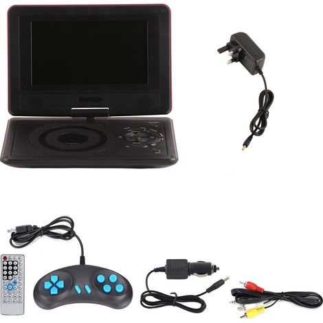 Lecteur DVD portable pour enfants HD multifonction, téléviseur de voiture pratique avec télécommande et poignée, prise UK rouge 110-240V. (1/5)
