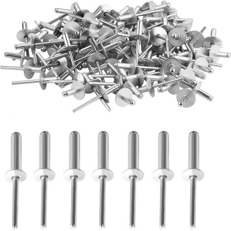Rivets Aveugles,100 Pièces 4.8 x 16 mm Rivets Aveugles en Aluminium avec Grande Bride Rivet Pop Aveugle à Tête Bombée pour Tôle,Travail du Bois,Industriel (Argenté) (1/5)