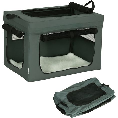 Sac de transport pour petits chiens et chats avec coussin, sac de transport et portes en filet, 60 x 42 x 42 cm, gris (1/5)
