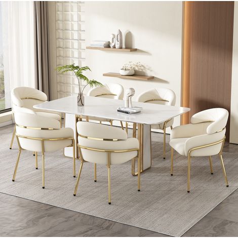 Set di 6 sedie da sala da pranzo in velluto con 4 gambe in metallo argentato, grigio (1/5)