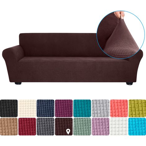 Housse de canapé élastique en spandex, antidérapante, douce, lavable, pour canapés 4 places, convient aux salons, chambres d'enfants et animaux de compagnie (couleur café) (1/5)