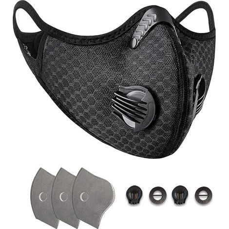 Masque de sport protection contre la poussière, le froid et la pollution avec filtre idéal pour le ski, le cyclisme, la moto, le skateboard et le roller (noir)