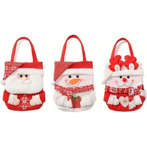 Lot de 3 sacs cadeaux sur le thème de Noël avec des motifs de dessins animés - Père Noël, bonhomme de neige, renne - pour les bonbons et les pommes (1/5)
