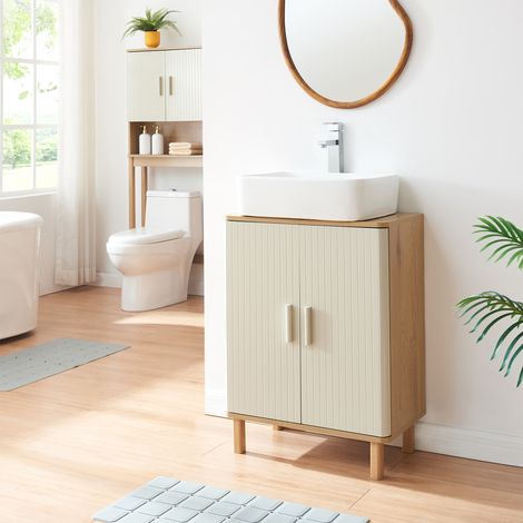 Mueble para debajo del lavabo Ferrersp 2 puertas 80x60x35cm - Roble/Oatmeal [en.casa]