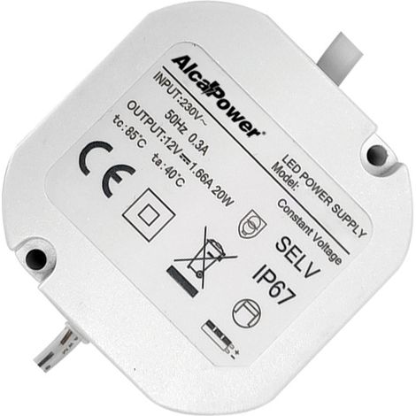 Alimentation À Découpage 12V 20W Cc (1,66 A) Ip67 Étanche Pour Led Extérieures/Jardins/Environnements Humides - Compacte (1/2)