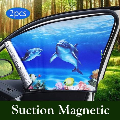 Pare-soleil de fenêtre de voiture - Rideau pare-soleil pour vitres latérales de voiture - Protection UV - Intimité - Fixation magnétique - Siège arrière - 2 pièces (1/5)