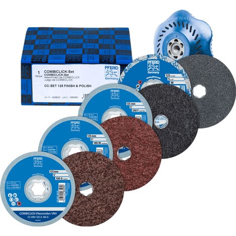 PFERD TOOLS COMBICLICK-Vliesronden-Set Ø125mm VRH A100C, 180M, 240F und PNER W F mit CC-H-GT-Stützteller für Finish (1/5)