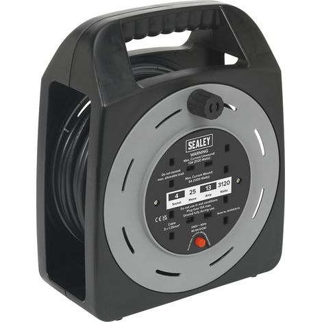 Sealey BCR25CB 25m Box Type Cable Reel with Thermal Trip 4 x 230V