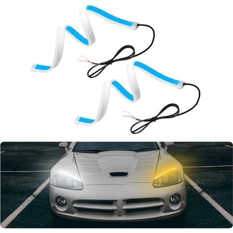 Feux de Jour, 60 CM Bandes Feux Diurnes Flexibles, 2pcs 300 LEDs Feux Diurnes Bicolores Étanches IP65, Silicone Tube Lumineuse LED, pour Phares de Voiture, Feux Arrière, Clignotant (2 coloris) (1/5)