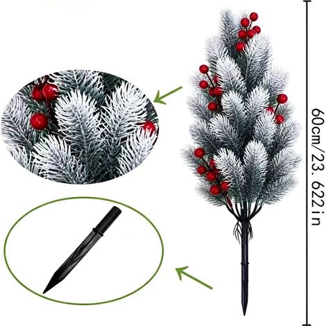 Sapin artificiel enneigé à piquet avec baies rouges, hauteur 60 cm, décoration Noël jardin (1/4)