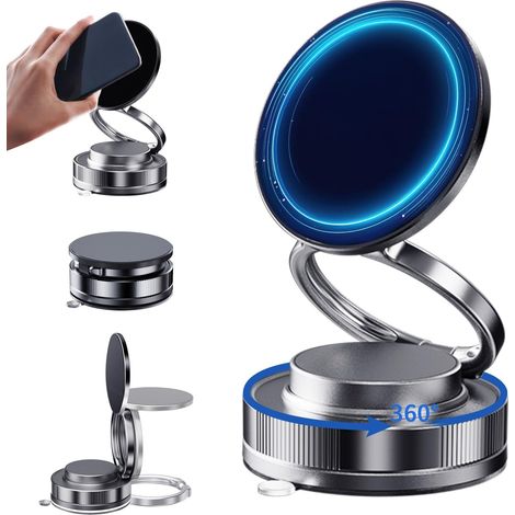 Supporto per aspirapolvere magnetico per telefono sottovuoto Funzionamento con una sola mano Supporto per telefono magnetico pieghevole regolabile con rotazione a 360° per auto/bagno/palestra/cucina ( (1/5)