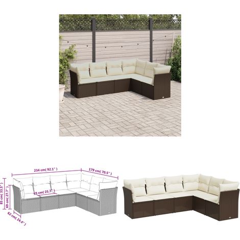 6-tlg. Garten-Sofagarnitur mit Kissen Braun Poly Rattan - Gartensortiment - Gartenmöbelset - Lounge Möbel - Rattan Sofa - Polyethylen Furniture - Home & Living (1/3)