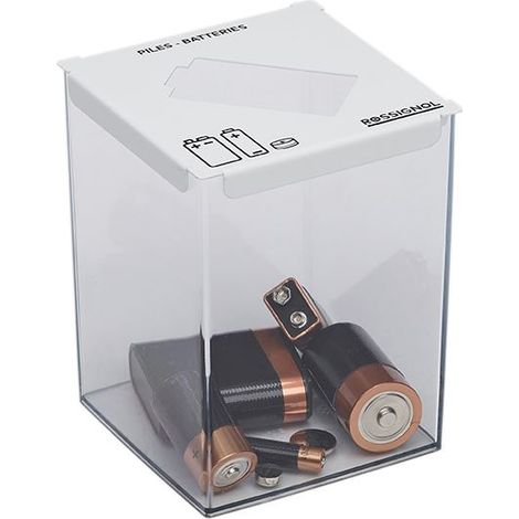 Collecteur de piles Pileo - 2l - corps transparent / couvercle blanc signalisation - RAL 9016 (1/2)