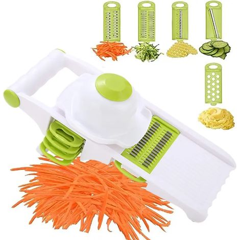 Mandoline – Mandoline réglable pour légumes, coupe-courgettes, coupe-frites, coupe-gaufres ondulé, râpe à julienne, hachoir à ail