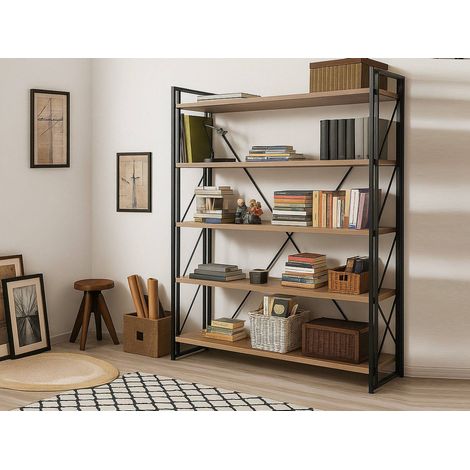Dmora - Estante para libros Sol, Estante de oficina, Porta libros móvil, Biblioteca, 130x35h180 cm, Roble y Negro, con embalaje reforzado (1/5)