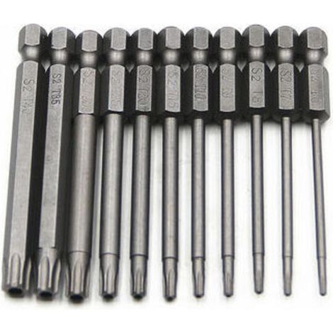 Jeu de 11 embouts longs Torx pour tournevis et visseuse électrique - Embouts magnétiques - Tige hexagonale de 1/4" - Tailles T6 à T40 - Longueur 100 mm (1/5)