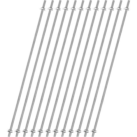 12pcs Tige Filetée Complète M4x400mm, Tiges Filetées à Mouvement Linéaire Filetage à Droite Acier Inoxydable 201 avec Écrous Hexagonaux Rondelle pour Serre-Joints U-Boulon, Argenté (1/5)