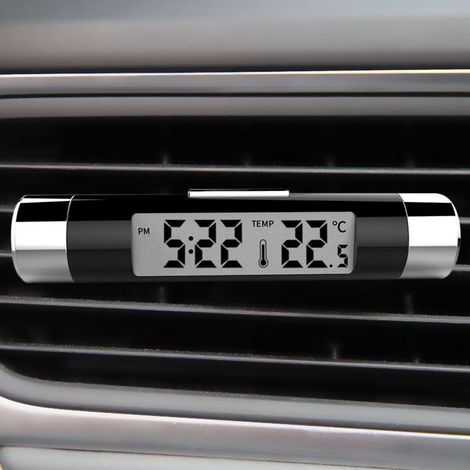 Orologio per auto 2 in 1, termometro digitale a LED con retroilluminazione blu e funzione di commutazione 12/24 ore per camion, indicatore di temperatura e bocchette dell'aria.