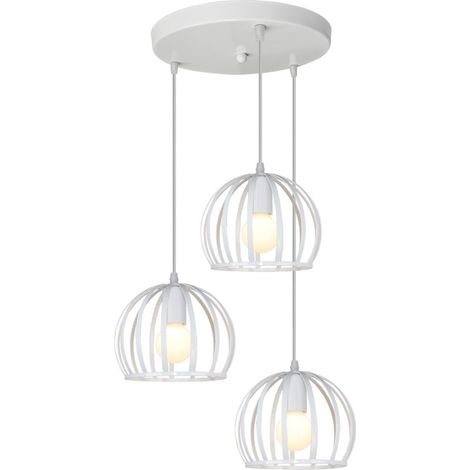 – Suspension luminaire industrielle 3 lumières E27 – Abat-jour métal blanc – Câble ajustable 100 cm – Pour cafés et restaurants (1/4)