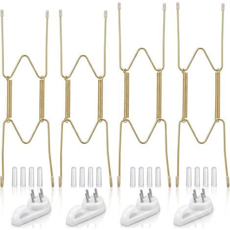 4 Pairs Invisible Wall Plate Holders, Non-Marking Nail Wall Hooks with 16 Transparent Protective Sleeves, White Wall Plate Hanger for Art Decoration(8, 10 inch) (1/5)