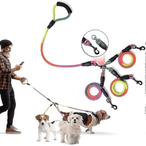 Laisse pour chien à 3 points d'attache, 190 cm, détachable, pivotante à 360°, anti-nœuds et douce au toucher. (1/4)