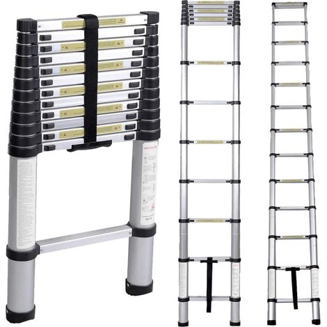 Need – Échelle télescopique en aluminium 3,8 m – Capacité de charge 150 kg – Normes de sécurité EN131, CE, SGS – Conception légère et portable (1/5)