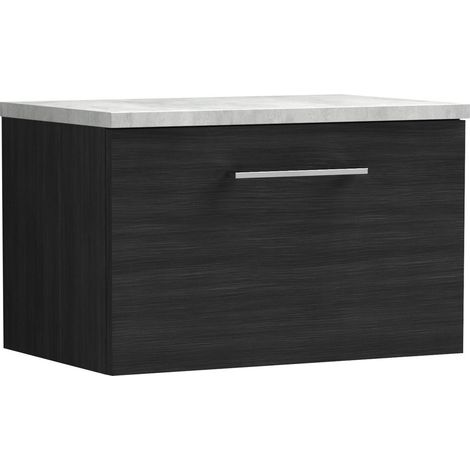 Balterley Bramshall 600mm Wall Hung Single Drawer Vanity Unit with Laminate Worktop for Modern Bathroom Storage - Charcoal Black