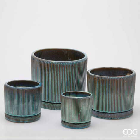 EDG Vaso Glaze Righe Rotondo Turchese H 28 (1/4)