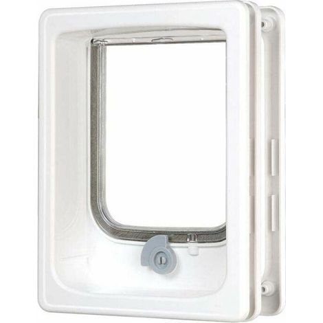 Chatiere 4 positions avec tunnel - ZOLUX - L20 x H25 cm - Pour porte bois, PVC, métal - Catwalk - Blanc (1/8)