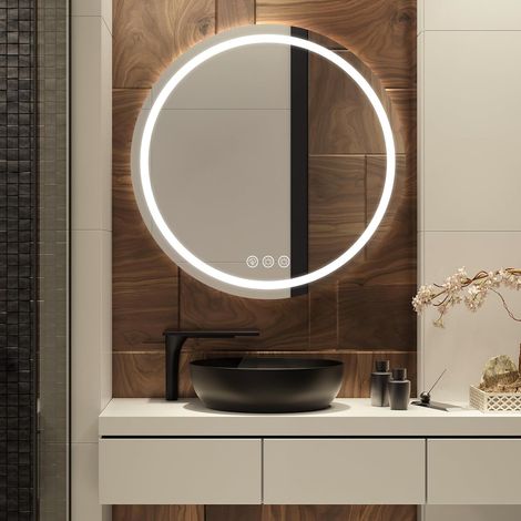 Miroir LED Rond Salle de Bain 60cm, Anti-buée, 3 Lumières Réglables (1/5)