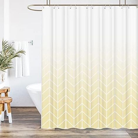 CSPARKV Mildew Proof Polyester Shower Curtain 183 x 183 cm, Digital Printing Washable Fabric Bathroom Curtain with 12 Free Hooks, Yellow (1/4)
