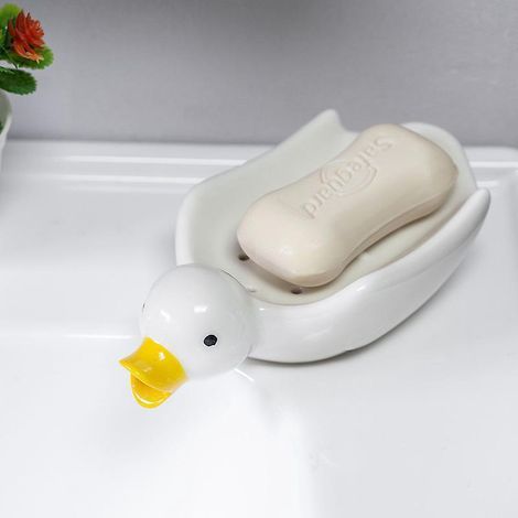 Portasapone bianco, portasapone autodrenante, portasapone a forma di anatra, simpatico portasapone in ceramica per doccia, vasca da bagno, lavello da cucina (anatra) (1/5)