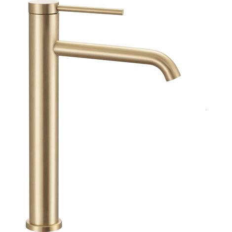 REA – Robinet de lavabo mitigeur or brossé – Hauteur 295mm – Portée du bec 160mm – Montage à poser – Tête céramique – Garantie 5 ans