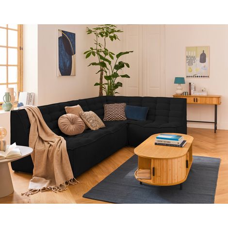Ellie - 4-sitzer modulares ecksofa beidseitig montierbar aus strukturiertem samt - schwarz