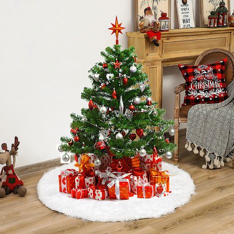 Jiubiaz Gonna per albero di Natale, 78 cm Copri-piedi per albero di Natale bianco in pelliccia sintetica Tappeto in peluche Copri-piedi per albero di Natale (1/5)