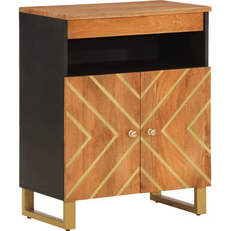 vidaXL Mobiletto Marrone e Nero 60x33,5x75 cm Legno Massello di Mango (1/5)