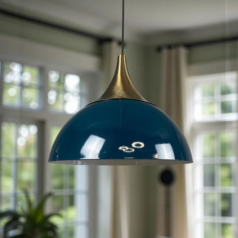 Yimpe Suspension Luminaire en Metal de 30cm, Plafonnier Vintage, Lustre Salon, Cuisine, Chambre, Salle à Manger, Couloir Lampe Ronde E27, Éclairage Intérieur, Vert D'eau
