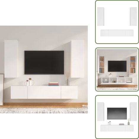 4-tlg. TV-Schrank-Set Weiß Holzwerkstoff - TV-Schrank - Holzwerkstoff Möbel - Weißer TV-Stand - Wandmontage - Wohnzimmer Dekoration