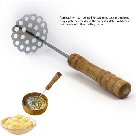 Presse-purée 5 pièces avec manche en bois, ustensile de cuisine minimaliste, fait main, style chic restaurant japonais. (1/5)