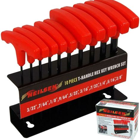 Neilsen 10pc Long Imperial Hex Allen key Wrench Set 3/32" - 3/8" T Handle Keys (1/2)