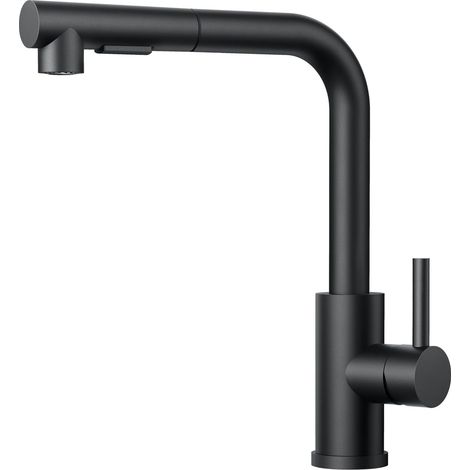 Robinet Cuisine Noir, Mitigeur Cuisine avec Douchette Extractible, 2 Modes de Pulvérisation et Pivotante à 360°, En Forme de L Acier Inoxydable Monolevier Robinet Evier (1/4)